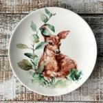 Ceramic dinnerware set with Japanese flat serving plates in floral Nordic design