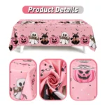 Halloween Round/Traingle Black Pink Tablecloth Pumpkin Spooky Boo Printed Decorative Dining Table Cover for Home Party Decor