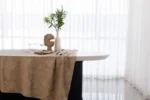 Elegant dinner napkin set with velvet table cloth on dining table