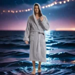 Cotton Hooded Bathrobe Men 100%Long Terry Towel Big and Tall Towel Bathrobe Male Terry Cloth Bath Robe Sleeping Dressing