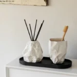 Rock Shape Mouthwash Mug Ceramic Toothbrush Cup Storage Tray Portable Travel Toothbrush Mug Vanity Sink Bathroom Accessories
