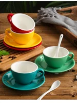 Creative Color 150ml Espresso Cup with Saucer Home Dessert Plate Tea Cup Couple Mug Gift Office Mug Tabletop Decoration