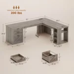Farmhouse 67" L Shaped Desk with 3 Drawers, Executive Desk, Home Office Desks with Storage Shelves, Corner Computer,