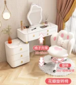 White modern dressing table with mirror and makeup stool - Goldoma furniture