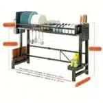 Adjustable Metal Kitchen Storage Rack with Drip Tray & Utensil Holder - Expandable Sink Organizer for Dishes Cups