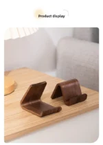 2-in-1 Solid Wood Phone Stand - Black Walnut Business Card Display Rack for Home Office Desk Decor – angled view