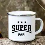 Super Papy Print Mugs Creative Coffee Cups Drink Water Tea Camping Cup Enamel Mug Outdoor Home Handle Drinkware Gift for