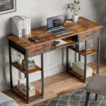 JHK 48 Inch Computer Gaming Desk with Fabric Drawers Storage Shelves Metal Frame Adjustable Feet Table For Bedroom Home