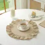 6Pcs 100% Cotton Scalloped Round Placemat with Ruffle Washable Table Mats for Kitchen Dining Holiday Gatherings Decor
