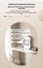 Modern LED vanity desk with mirror and stool in bedroom setting