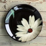 Ceramic dinnerware set with Japanese flat serving plates in floral Nordic design