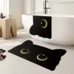 Cute Black Cat Shaped Quick-Dry Diatomaceous Earth Bath Mat Funny Cat Lovers Soft Diatom Mud Absorbent Floor Mat