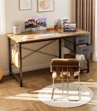 JHK 47IN Computer Desk with 2 Drawers For Study Office Gaming Wood Table with Adjustable Position Drawers Modern Work Table