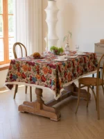 European Flower Tablecloth Decor Home Vintage Oil Paint Cloth Tablecloth Pastoral Style Floral Jacquard Cloths Table