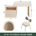 White wooden dressing table with mirror and stool in a modern bedroom setting, featuring LED lighting and organized drawers - Goldoma dressing table with mirror