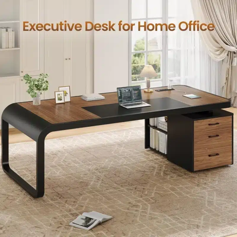 70.9" Executive Desk, Large Computer Desk with Drawers and Lateral File Cabinet, Office Desk with Removable, Customized
