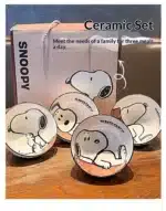 Snoopy 4 Pieces Ceramic Bowl Set 2025 New Style Under Glaze Color Cute Cartoon Pattern Home Noodle Rice Tableware For Kids