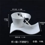 White porcelain espresso cup with wavy design on saucer, modern home decor