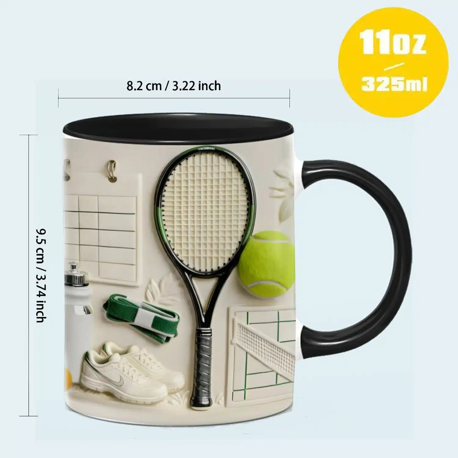 Custom Tennis Theme Ceramic Mug with Name Personalization - Sports Gift for Tennis Lovers