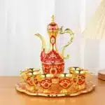 European Style Tea Set 6 Luxury Coffee Cup Vintage Metal Turkish Coffee Pot Set Craft Tea Tray and Teapot for Serving Tea