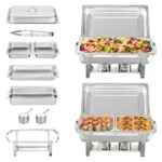 SucceBuy 8QT Rectangle Chafing Dish 2/4/6 Packs w/ Full Size Pans Buffet Catering Warmer Server Folding Stand Fuel Holder Tray - Image 8