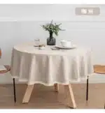 New Large Round Tablecloth Solid Color Cotton Linen Waterproof Table Cloth Oil-Proof Table Cover for Kitchen Garden