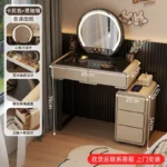 Goldoma modern minimalist dressing table with mirror and six drawers in a bedroom setting