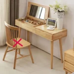 Solid wood dresser with mirror – makeup table with drawer in walnut finish, bedroom storage furniture from Goldoma