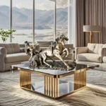 Horse's leg and hoof raised, dynamic motion captured in resin.