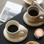 Cute Coffee Mug Personalised Ceramic Coffee Cup & Saucer Sets for Office and Home Couple Mugs for Latte Milk and