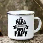 Super Papy Print Mugs Creative Coffee Cups Drink Water Tea Camping Cup Enamel Mug Outdoor Home Handle Drinkware Gift for