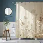 Beige Floral Shower Curtain Soft Light Effect Botanical Design Elegant Bathroom Decor Waterproof Fabric Nature Inspired