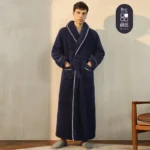 Men Plush Long Fleece Bathrobe Soft Terry Cloth Robe with Belt Multi-Color Cozy Loungewear for Unisex Warm Winter Sleep Robe