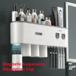Automatic Toothpaste Dispenser Magnetic Adsorption Inverted Toothbrush Holder With Cup Toothpaste Bathroom Storage Rack Set