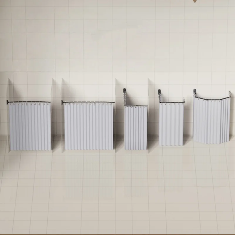 Folding Rod Shower Curtain Set No Drill Sucker Invisible Shower Partition Bathroom Dry-wet Separation Waterproof Retractable