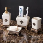 Vintage Court Metallic Ceramic Lotion Bottle Toothbrush Holder Mouthwash Cup Soap Dish Bathroom Accessories Household