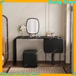 modern extendable dressing table with mirror and stool in a bedroom