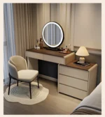 Classic Nordic vanity table with mirror and stool for makeup storage - modern luxury bedroom furniture