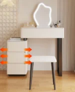 Modern Nordic vanity table with storage drawers and mirror in bedroom setting