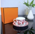 Newest Mosaic Patterned Grid-Shaped Dinner Plate Coffee Cup & Saucer Set Bone Coffee Sets Glasses Gold Outline Plates