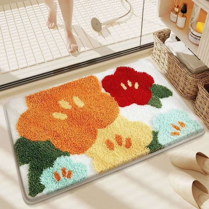 Non-Slip High-Absorbency Microfiber Bath Mat - Floral Plush Bathroom Rug, Thickened Fashionable Home Decor