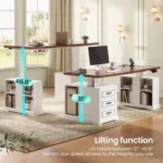 Farmhouse Electric Standing Desk, 63" Height Adjustable Computer Desk with 3 Drawers, Storage Shelves, Customized – close-up