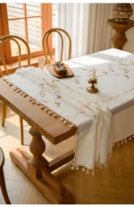 Nordic Cotton Linen Fabric Rectangular Tablecloth Dust Proof Table Cover Small Fresh Waterproof Embroidered Dining