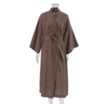 NHKDSASA Brown Robes For Women Loose Three Quarter Sleeve Nightwear Sashes Cotton Bathrobe Female Casual Sleepwear Summer