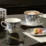 Ceramic Coffee Cup English style blue and white porcelain coffee cup with dish set Ceramic retro European afternoon tea mug