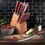 XITUO Kitchen Knife Set 15PCS With Wooden Block,Laser Damascus Pattern Steel Professional Chef Knife,With Scissor Sharpening