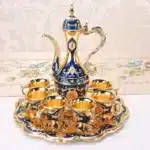 European Style Tea Set 6 Luxury Coffee Cup Vintage Metal Turkish Coffee Pot Set Craft Tea Tray and Teapot for Serving Tea