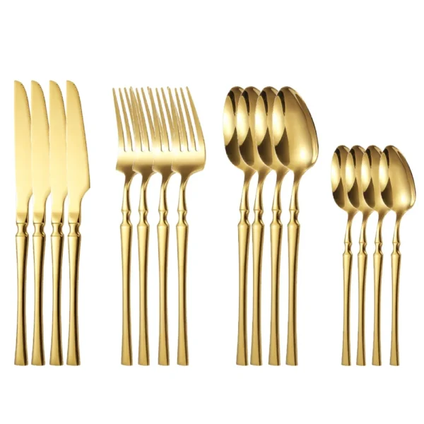16pcs Gold Cutlery Set Forks Knives Spoons Dinnerware Dishwasher Safe Stainless Steel Western Tableware Silverware Wedding