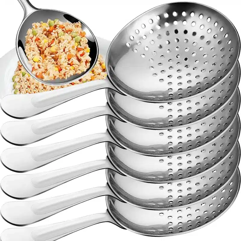 Stainless Steel Serving Spoons Dining Soup Rice Spoon with Drain Hole Heat Insulated Handle Kitchen Utensils Restaurant