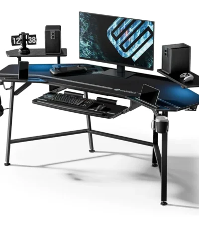 Aero 72 Inch Gaming Desk with Keyboard Tray, Large Computer Desk Led Lights, Wing-Shaped Monitor Stand , Customized